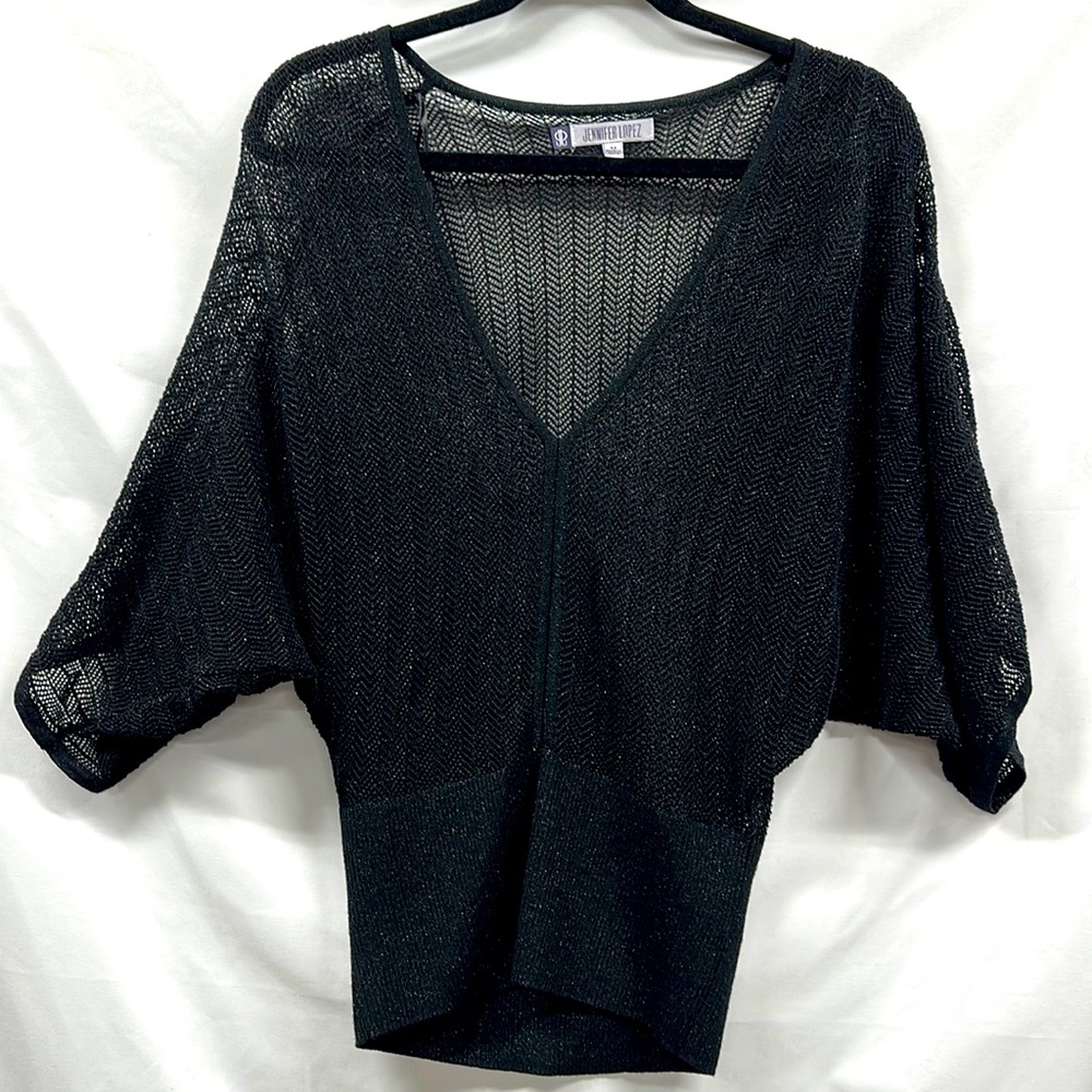 Jennifer Lopez Size XS Black Shimmer Sheer Top